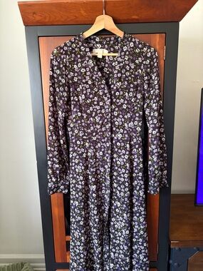 MICHAEL Michael Kors Black Floral Button Down Midi Dress